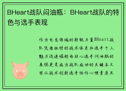 BHeart战队闷油瓶：BHeart战队的特色与选手表现
