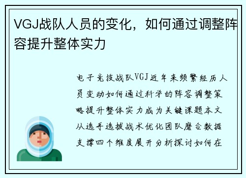 VGJ战队人员的变化，如何通过调整阵容提升整体实力